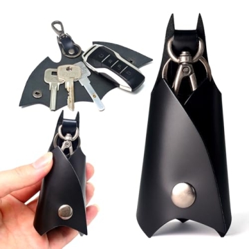 CAILLU KeyChain Leather Bat for men and women Car key fob case,Leather pop keys ring cover holder,in...