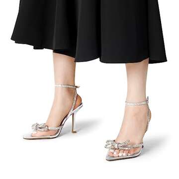 DREAM PAIRS Women's High Heels Destiny Closed Toe Strappy Heels Sexy Rhinestone Ankle Strap Pumps Wedding Bridal Party Dress Shoes Destiny,Size 7,Silver-Clear,SDPU2208W