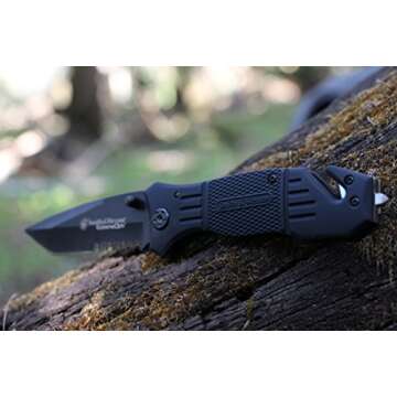 Smith & Wesson SWFR2S 8in High Carbon S.S. Folding Knife with 3.3in Tanto Point Serrated Blade and A...