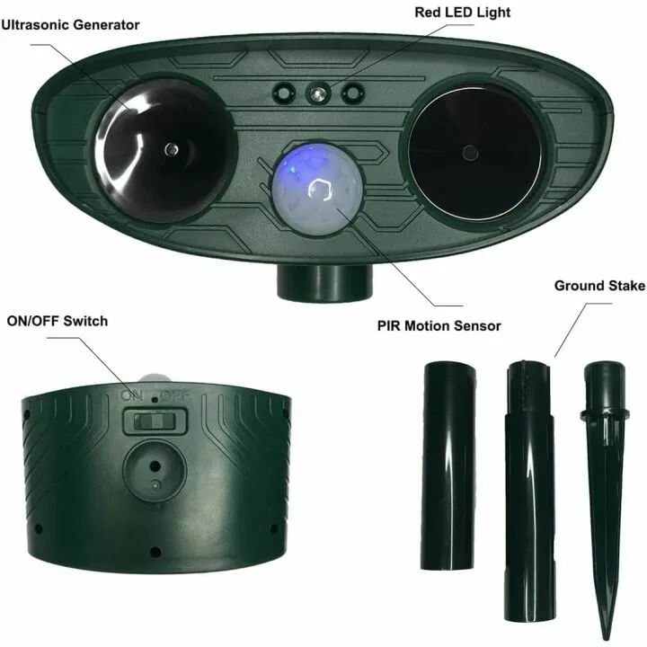 Solar Animal Repeller with Motion Sensor - Green Deterrent