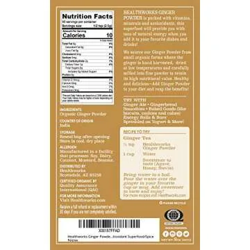 Healthworks Ginger Powder (8 Ounces) | Ground | Raw | All-Natural & Certified Organic | Keto, Vegan & Non-GMO | Great with Coffee, Tea & Juices | Antioxidant Superfood/Spice