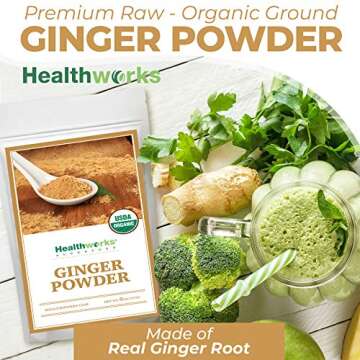 Healthworks Ginger Powder (8 Ounces) | Ground | Raw | All-Natural & Certified Organic | Keto, Vegan & Non-GMO | Great with Coffee, Tea & Juices | Antioxidant Superfood/Spice