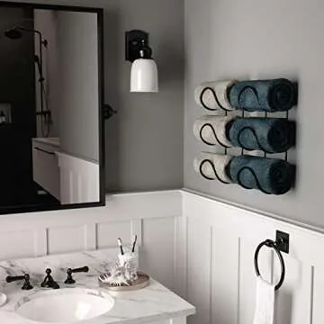 Wallniture Wrought Iron Metal Towel Rack - Solid Quality Wall Mountable for Bathroom Storage - Large...