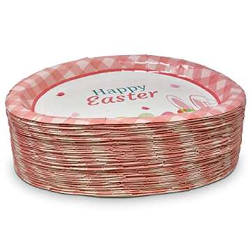 Gift Boutique 50 Count Easter Oval Paper Plates 10" X 12" Large Disposable Platters Party Goods Set Happy Easter Bright Egg Design Serving Dish Tray for Spring Wedding Event Tableware Supplies Decor