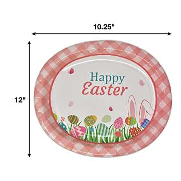 Gift Boutique 50 Count Easter Oval Paper Plates 10" X 12" Large Disposable Platters Party Goods Set Happy Easter Bright Egg Design Serving Dish Tray for Spring Wedding Event Tableware Supplies Decor