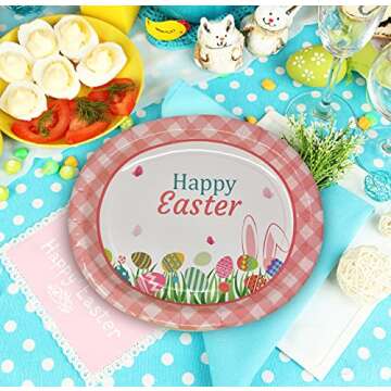 Gift Boutique 50 Count Easter Oval Paper Plates 10" X 12" Large Disposable Platters Party Goods Set Happy Easter Bright Egg Design Serving Dish Tray for Spring Wedding Event Tableware Supplies Decor