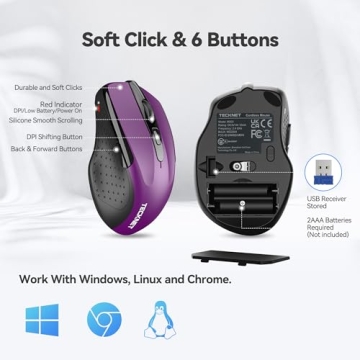 TECKNET Wireless Silent Mouse with Adjustable DPI - Purple