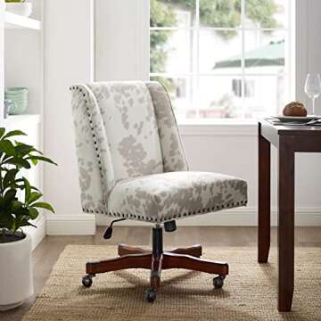 Linon Home Décor Linon Draper Linen Cow Print Office Chair, Walnut