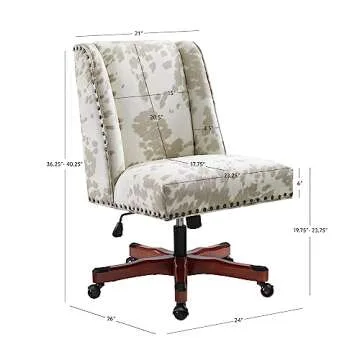 Linon Home Décor Linon Draper Linen Cow Print Office Chair, Walnut