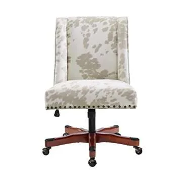 Linon Home Décor Linon Draper Linen Cow Print Office Chair, Walnut