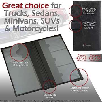 Auto Insurance and Registration Card Holder - Vehicle Glove Box Document Organizer - Car Essential Paperwork Holder for DMV, AAA, Contact Information Cards - Premium PU Leather Wallet Case - Black