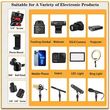 DImotliyor Overhead Camera Mount Desk Stand, 3-Section Flexible Detachable Articulating Arm with 1/4...