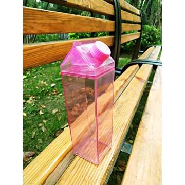 Jinberry 500ml/17Oz Cute Leakproof Milk Carton Water Bottle Portable Drinkware for Outdoor Climbing Tour or Camping