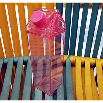 Jinberry 500ml/17Oz Cute Leakproof Milk Carton Water Bottle Portable Drinkware for Outdoor Climbing Tour or Camping