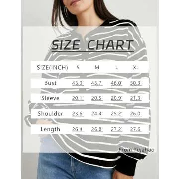 Tujahao Women's Striped Oversized Sweatshirt Half Button Pullover Tops Long Sleeve Shirts Loose Drop Shoulder Preppy Clothes(Black-M)
