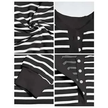Tujahao Women's Striped Oversized Sweatshirt Half Button Pullover Tops Long Sleeve Shirts Loose Drop Shoulder Preppy Clothes(Black-M)