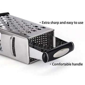 Box Grater For Kitchen,4-Sided Stainless Steel For Parmesan Cheese, Ginger, Vegetables,XL Size and E...
