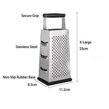 Box Grater For Kitchen,4-Sided Stainless Steel For Parmesan Cheese, Ginger, Vegetables,XL Size and Easy to Use