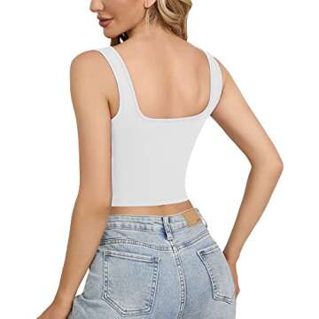 CLOZOZ Womens Bustier Corset Crop Tank Top Square Neck Sexy Crop Tops for Women Going Out Tops Trendy White