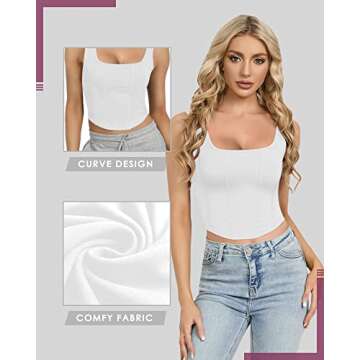 CLOZOZ Womens Bustier Corset Crop Tank Top Square Neck Sexy Crop Tops for Women Going Out Tops Trendy White