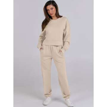 ANRABESS Womens 2 Piece Outfits Lounge Sets Cropped Sweatshirt & Joggers Fashion Sweatsuit Sweat Set...