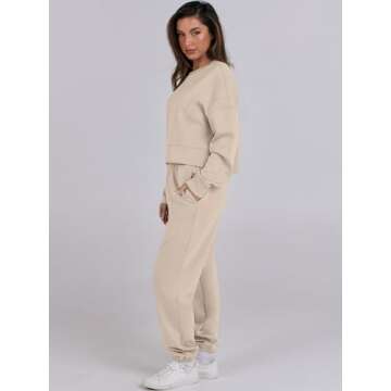 ANRABESS Womens 2 Piece Outfits Lounge Sets Cropped Sweatshirt & Joggers Fashion Sweatsuit Sweat Set 2024 Fall Travel Khaki Large