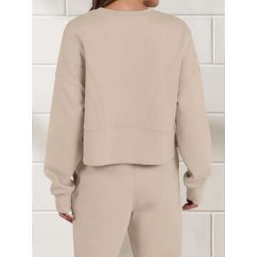 ANRABESS Womens 2 Piece Outfits Lounge Sets Cropped Sweatshirt & Joggers Fashion Sweatsuit Sweat Set 2024 Fall Travel Khaki Large