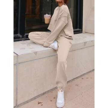 ANRABESS Womens 2 Piece Outfits Lounge Sets Cropped Sweatshirt & Joggers Fashion Sweatsuit Sweat Set 2024 Fall Travel Khaki Large