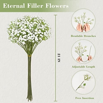 Yastouay Babys Breath Artificial Flowers, 6Pcs Fake White Babys Breath Flowers Artificial Bulk, Real Touch Faux Babies Breath Gypsophila Bouquet for Wedding Floral Arrangement Party Decor