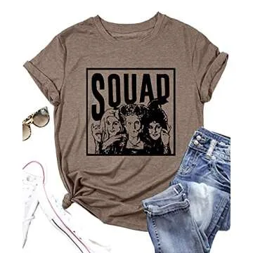 Sanderson Sister Cute T Shirt Halloween Graphic Tees for Women Hocus Pocus Funny Shirts Fall Casual Tops Brown