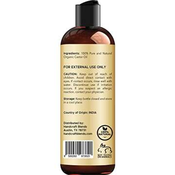 Handcraft Blends Organic Castor Oil - 8 Fl Oz - 100% Pure and Natural - Premium Grade Carrier Oil for Hair Growth, Eyelashes and Eyebrows - Hair and Body - Expeller-Pressed & Hexane-Free