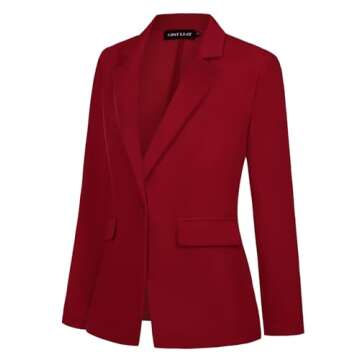 MINTLIMIT Womens Blazer Notched Lapel Long Sleeve Button Front Jacket Suits with Pockets Outerwear, Red, XL