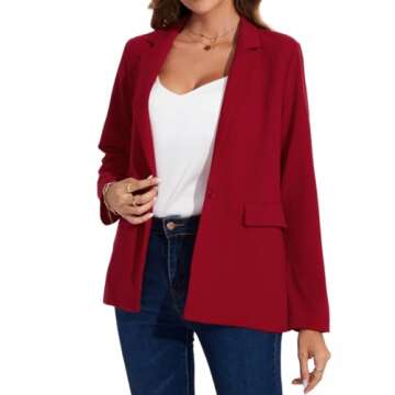 MINTLIMIT Womens Blazer Notched Lapel Long Sleeve Button Front Jacket Suits with Pockets Outerwear, Red, XL