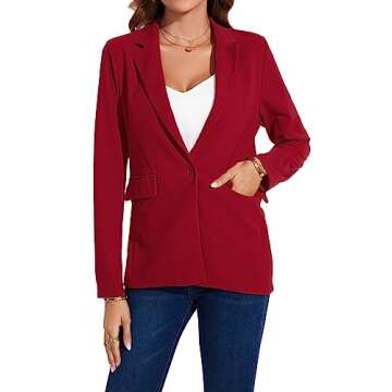 MINTLIMIT Womens Blazer Notched Lapel Long Sleeve Button Front Jacket Suits with Pockets Outerwear, Red, XL