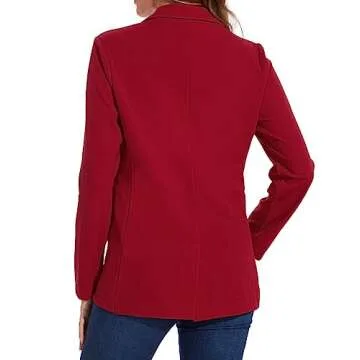 MINTLIMIT Womens Blazer Notched Lapel Long Sleeve Button Front Jacket Suits with Pockets Outerwear, Red, XL