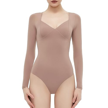 Freehut Women’s Soft Bodysuit Long Sleeve Chic V Neck