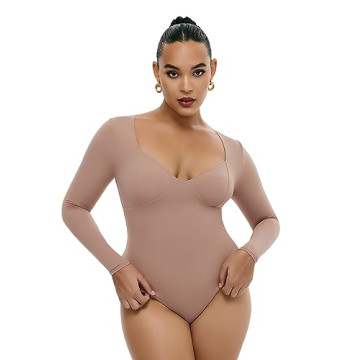 Freehut Women’s Soft Bodysuit Long Sleeve Chic V Neck