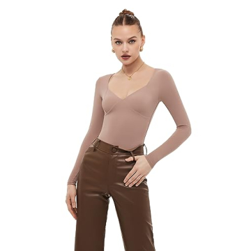 Freehut Women’s Soft Bodysuit Long Sleeve Chic V Neck