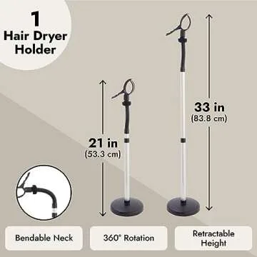 Glamlily Hands-Free Hair Dryer Stand with 360° Rotation