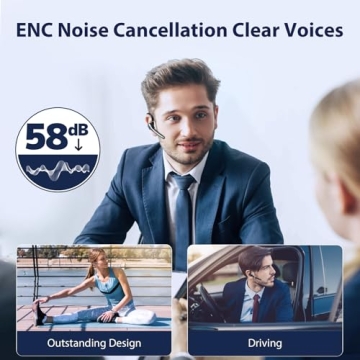 Ngsod Bluetooth Headset - Wireless Earpiece with 58dB Noise Canceling Mic for Long Travel and Work