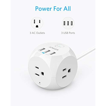 Anker PowerPort Cube Fast Charging 3 Outlets 3 USB Ports