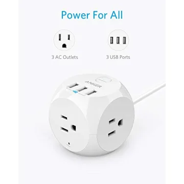 Anker PowerPort Cube Fast Charging 3 Outlets 3 USB Ports