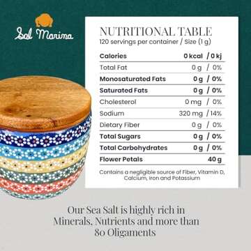 SAL MARINA | Organic Flower Petal Sea Salt 11oz | Kosher Salt - Natural Vegan Gluten Free - Organic Table Salt Seasoning Food