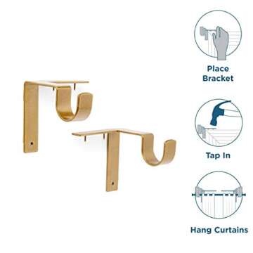 Kwik-Hang Single Curtain Rod Brackets – No Drill, No Damage – Perfect Curtains Every Time – 1?...