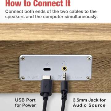 MICA Computer Speakers, Wired Computer Sound Bar, Wooden Mini Soundbar, USB Powered PC Speakers 3.5mm AUX & PC Input (Yellow)