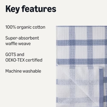Amazon Basics Organic Cotton Waffle Kitchen Dish Towels - Ultra Absorbent, Quick Drying, Lint-Free, ...
