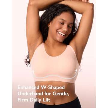 COMFELIE Buttery Comfort Bra Supportive Sport Bra Wirefree Pullover Cami Bras for Heavy Breast Women Oyster Pink Large