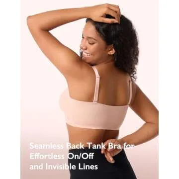COMFELIE Buttery Comfort Bra Supportive Sport Bra Wirefree Pullover Cami Bras for Heavy Breast Women Oyster Pink Large