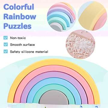 let's make Silicone Rainbow Stacking Toy Sorting and Stacking Game Rainbow Arch Shape Matching Montessori Toys (6Pcs)