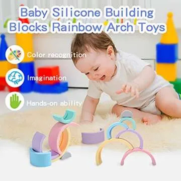 let's make Silicone Rainbow Stacking Toy Sorting and Stacking Game Rainbow Arch Shape Matching Montessori Toys (6Pcs)